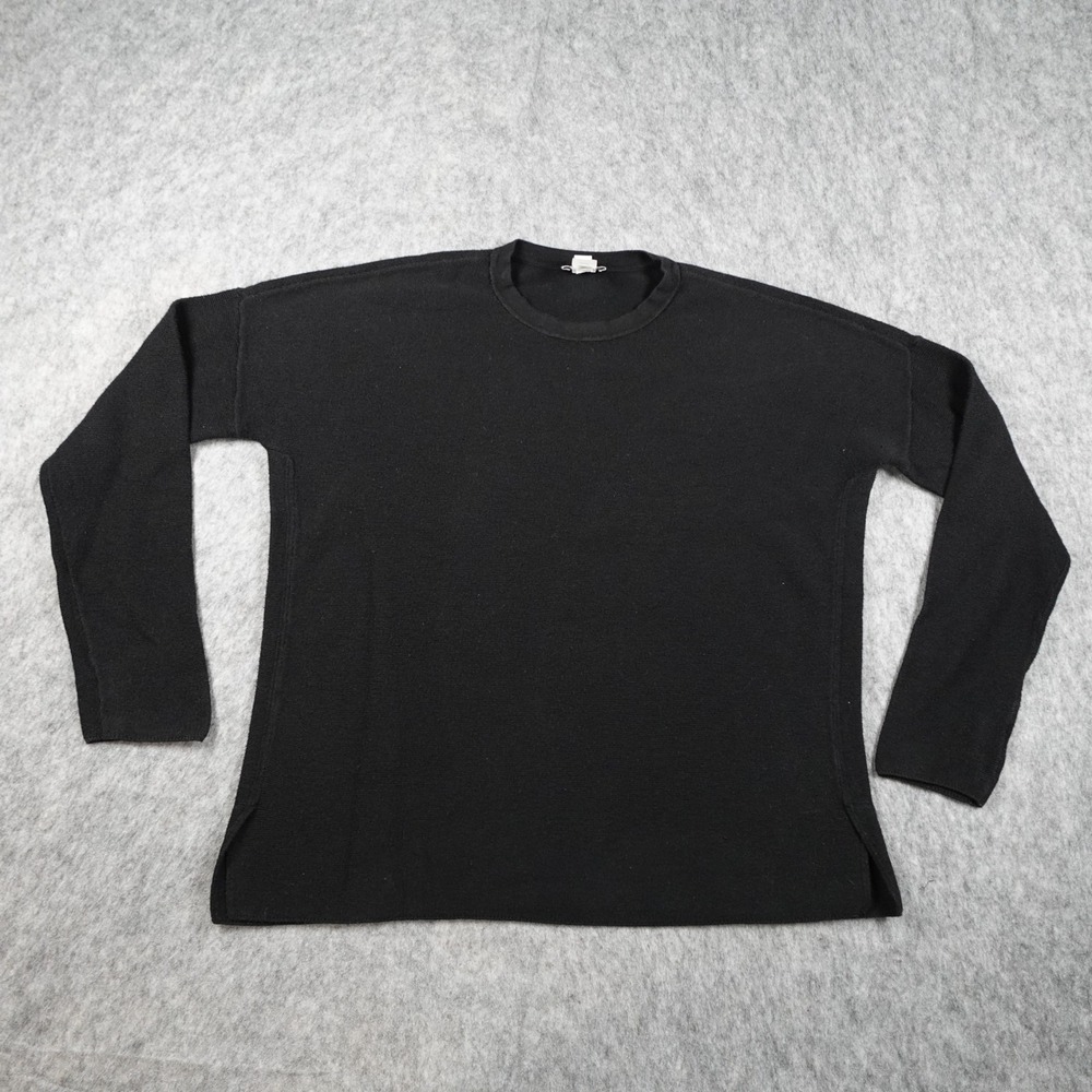 J Jill‎ Sweater Women Extra Small Black Cotton Knit Crewneck Side Slit Jumper
